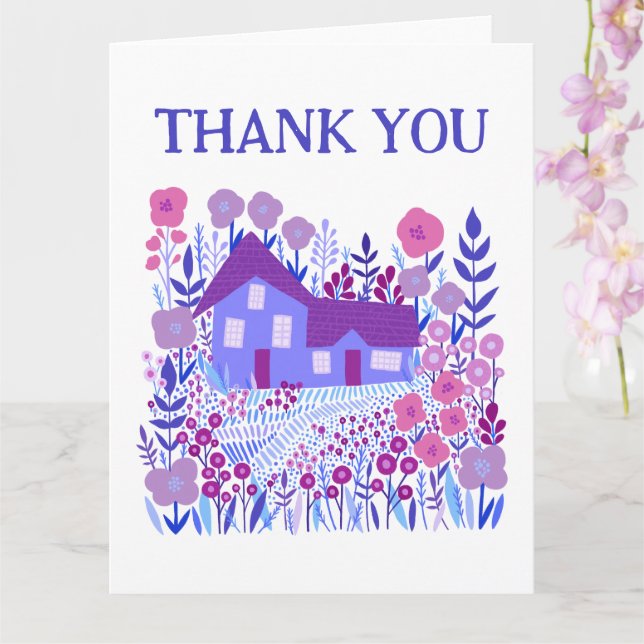 THANK YOU Cute Farmhouse Garden Home Purple Card (Orchid)