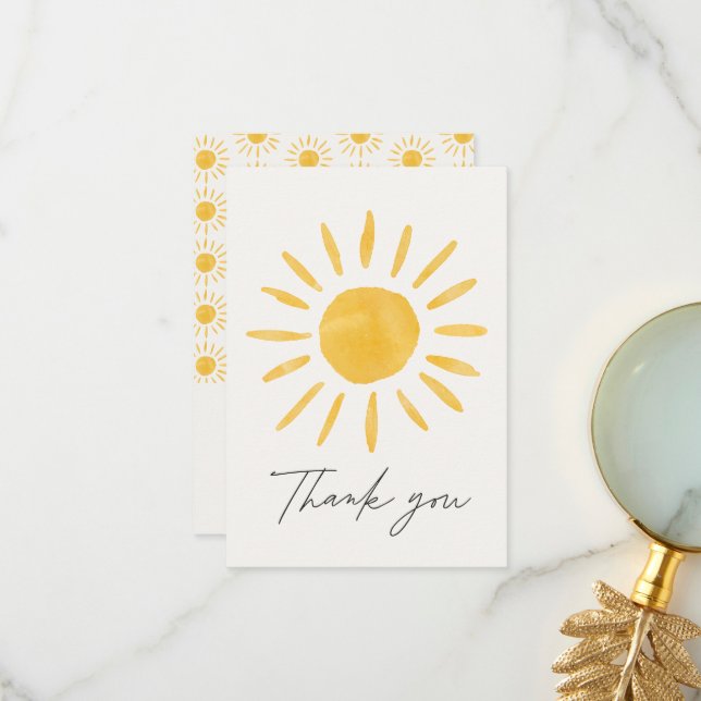 Thank you cute fun watercolor sun birthday (Front/Back In Situ)