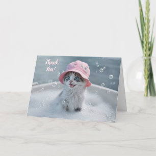 Thank You Cute Happy Kitten in Bubble Bath  Card