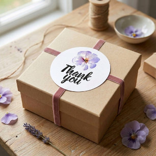 Thank You Cute Lavender Blue Watercolor Flower Classic Round Sticker