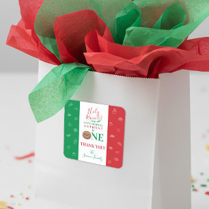 Thank You Cute Meatball First Birthday Party  Square Sticker