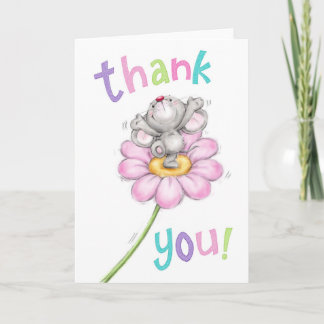 Thank you, cute mouse with joy on flower card
