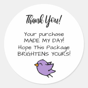Thank You - Cute Purple Bird Drawing Classic Round Sticker