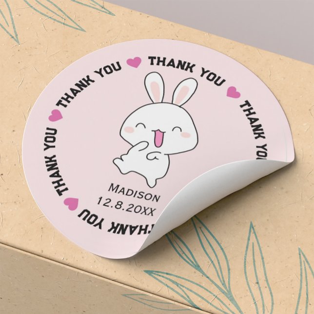 Thank you cute rabbit classic round sticker (a kind return address label, envelope seal or party gift tags.)