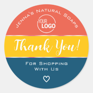 Thank You Cute Rainbow Candy Colours Blue Cute Log Classic Round Sticker