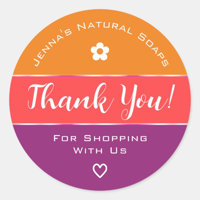 Thank You Cute Rainbow Candy Colours Orange Purple Classic Round Sticker (Front)
