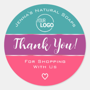 Thank You Cute Rainbow Candy Colours Pink Teal Log Classic Round Sticker