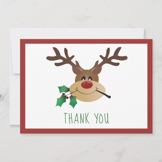 Thank You Cute Reindeer Mistletoe Red Green (Front)