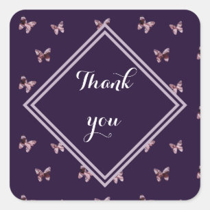 Thank You Cute Satin Butterflies Pink Girly Thanks Square Sticker