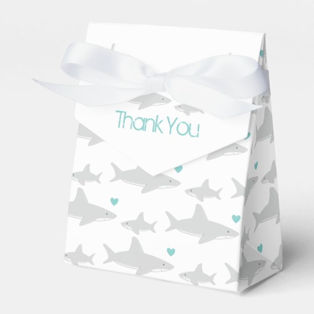 Thank You Cute Sharks Green Baby Shower Favour Box (Front Side)