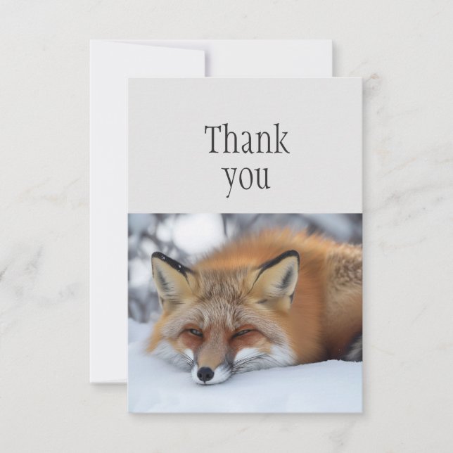 Thank You Cute Sleeping Red Fox Animal Card (Front)
