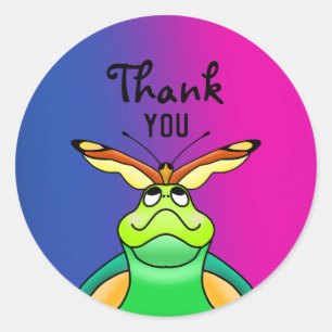 Thank You Cute Tortoise Happy Butterfly Classic Round Sticker