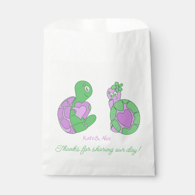 Thank You, Cute Turtle Couple Wedding Favour Bag (Front)