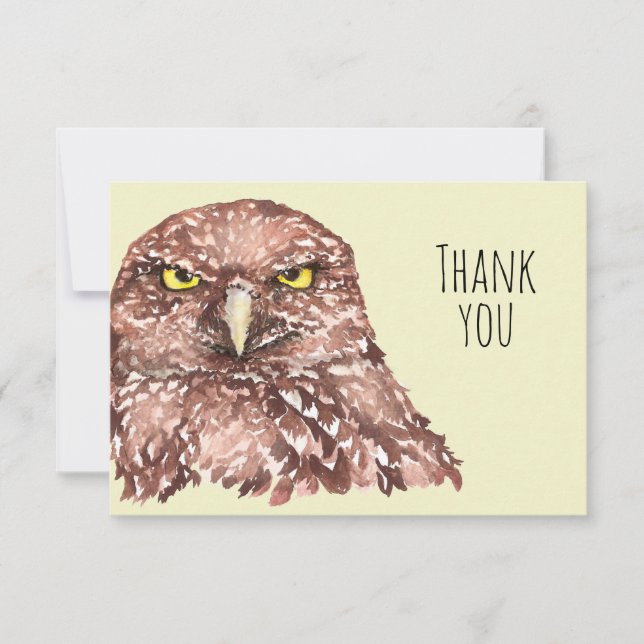 Thank You Cute Watercolor Burrowing Owl Bird Art (Front)
