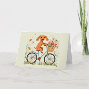 Thank You Dachshund Dog Biking Spring Flowers Card