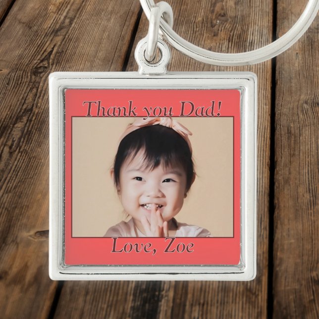 Thank you Dad in red, photo and name Key Ring (Creator Uploaded)