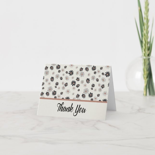 Thank You Daisies Black Pink Floral Pattern Card (Front)