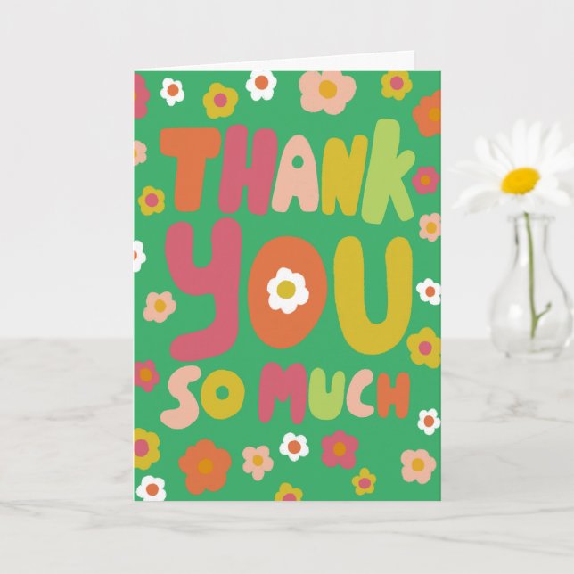 THANK YOU Daisies Colourful Curvy Bubble Letters Card (Small Plant)