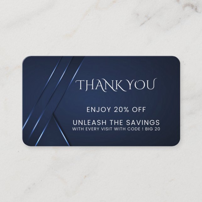 Thank You Dark Blue Modern  Discount Card (Front)