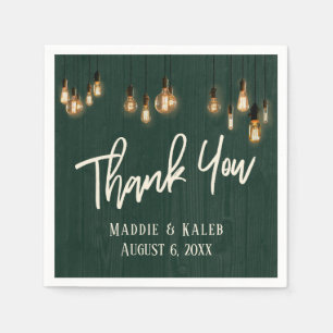 Thank You Dark Green Rustic Wood w/ Edison Lights Napkin
