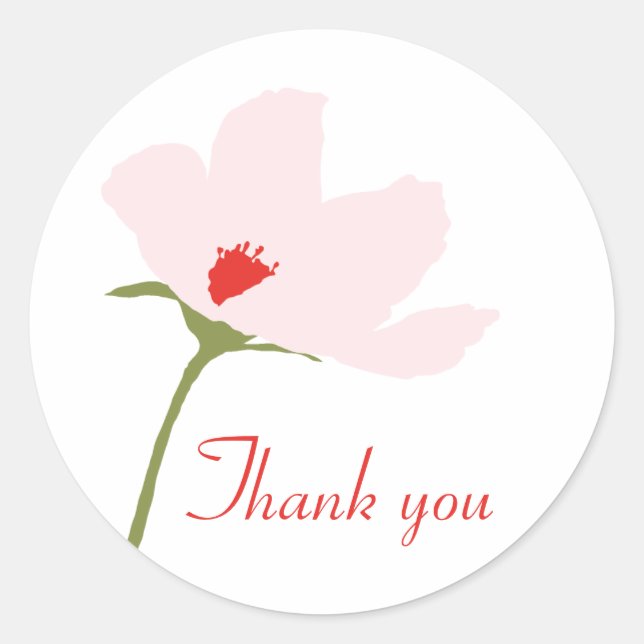 Thank you delicate pink cosmos flower customise classic round sticker (Front)