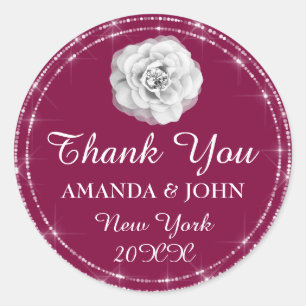 Thank You Diamond Marsala Name Wedding Bridal 16th Classic Round Sticker