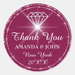 Thank You Diamond Marsala Name Wedding Bridal 16th Classic Round Sticker