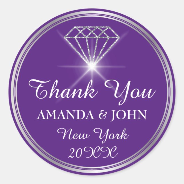 Thank You Diamond Name Wedding Bridal Sweet16th Classic Round Sticker (Front)