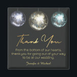 thank you disco balls black golden wedding  magnet<br><div class="desc">background deco by freepik.com
stylish three disco balls: blue,  yellow,  pink and purple ,  gold black background thank you magnet with message.</div>