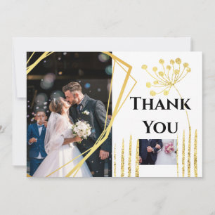 Thank you DIY 2 photo gold geometric wedding chic Card