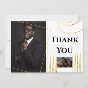 Thank you DIY 2 photo gold modern abstract shapes Card