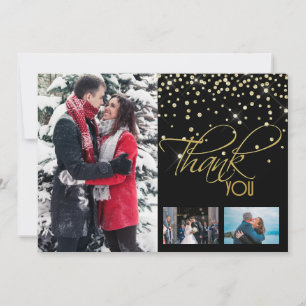 Thank you DIY 3 photo gold black glitter sparkle Card