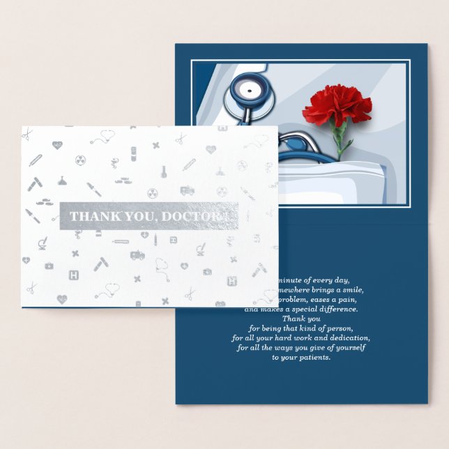 Thank You, Doctor. Red Carnation Luxury Foil Card (Display)