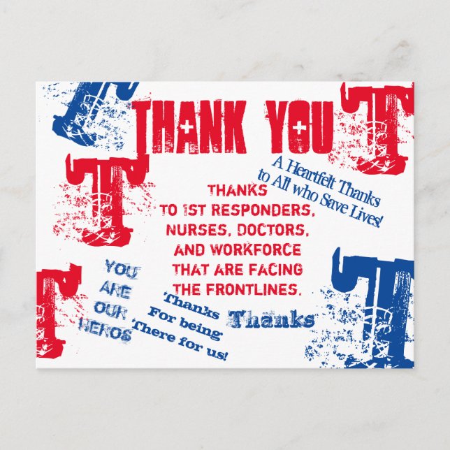 THANK YOU DOCTORS,NURSES & FIRST RESPONDERS POSTCARD (Front)