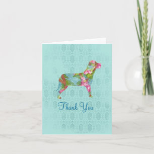 Thank You Dog Animal Pink Watercolor Flower Art Card