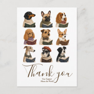 Thank You Dog Reading Dogs Book Lover Pet Postcard