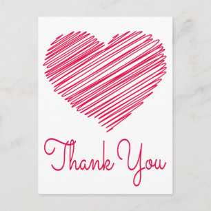 Thank You Doodle Heart Red / Pink Postcard