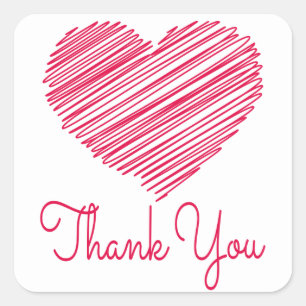 Thank You Doodle Heart Red Pink Sticker / Seal