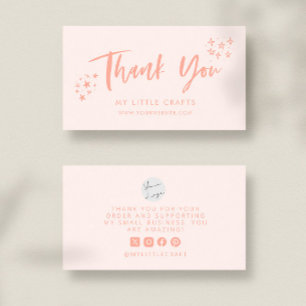 Thank You Doodle Stars Peach Small Business Business Card