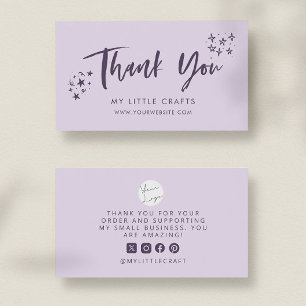 Thank You Doodle Stars Purple Small Business  Card