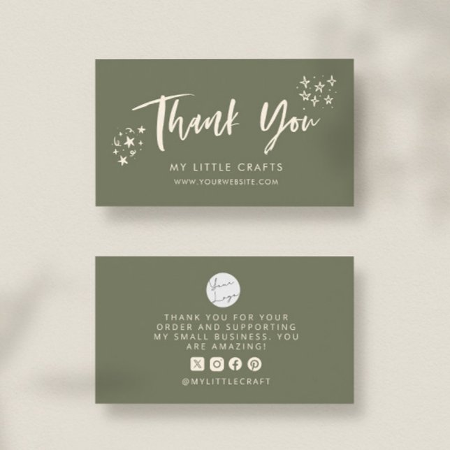 Thank You Doodle Stars Sage Green Small Business  Business Card (Creator Uploaded)