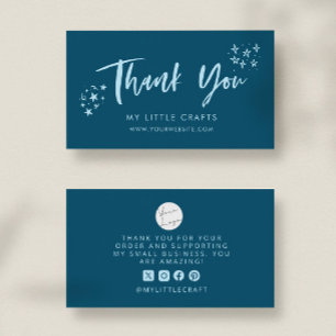 Thank You Doodle Stars Teal Small Business Card