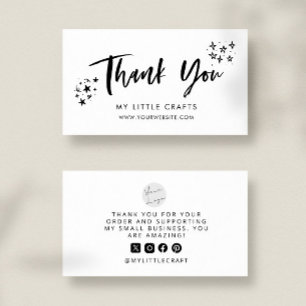 Thank You Doodle Stars White Small Business Business Card