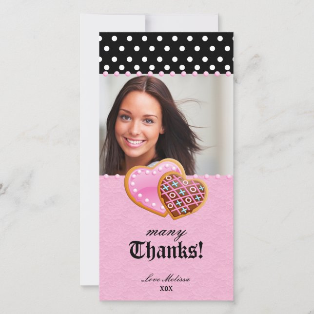 Thank You Dots Lace Heart Cookies Sweet 16 Card (Front)