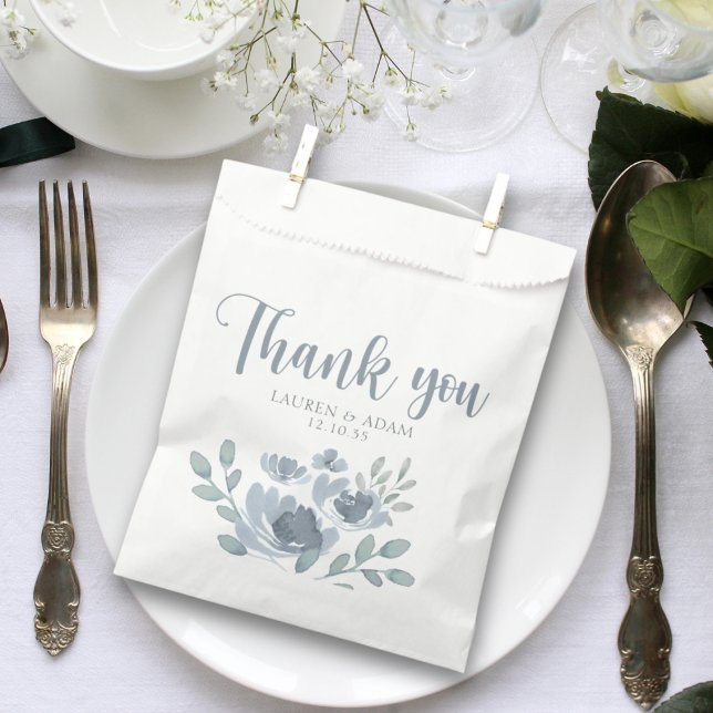 Thank you Dusty Blue Floral Wedding Favour Bag (Creator Uploaded)