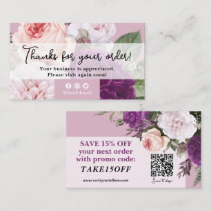 Thank You Dusty Mauve Vintage Rose Floral Discount Business Card