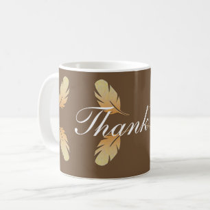 Thank You Earth Tone Feather Pattern Autumn Colour Coffee Mug