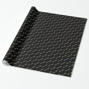 Thank You Elegant Black Gold Typography Pattern Wrapping Paper
