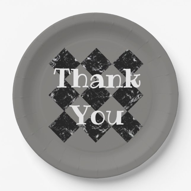 Thank You Elegant Black White Diamond Pattern Paper Plate (Front)