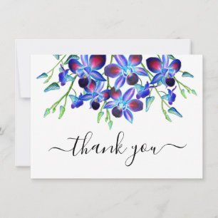 Thank You Elegant Blue Orchids Floral Watercolor Card